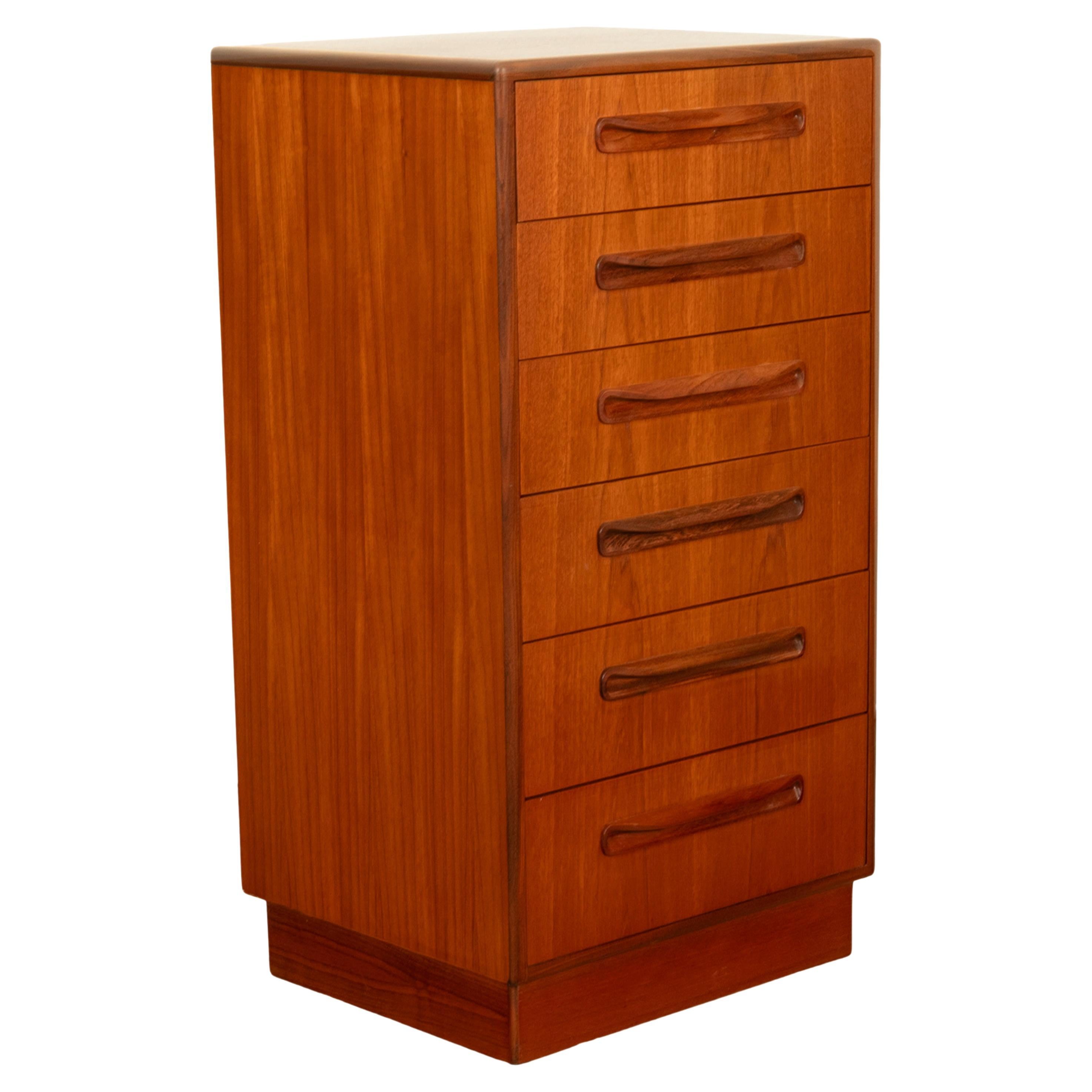 Mid Century Modern Danish G Plan Teak Tall Dresser Chest Six Drawers Fresco 1966