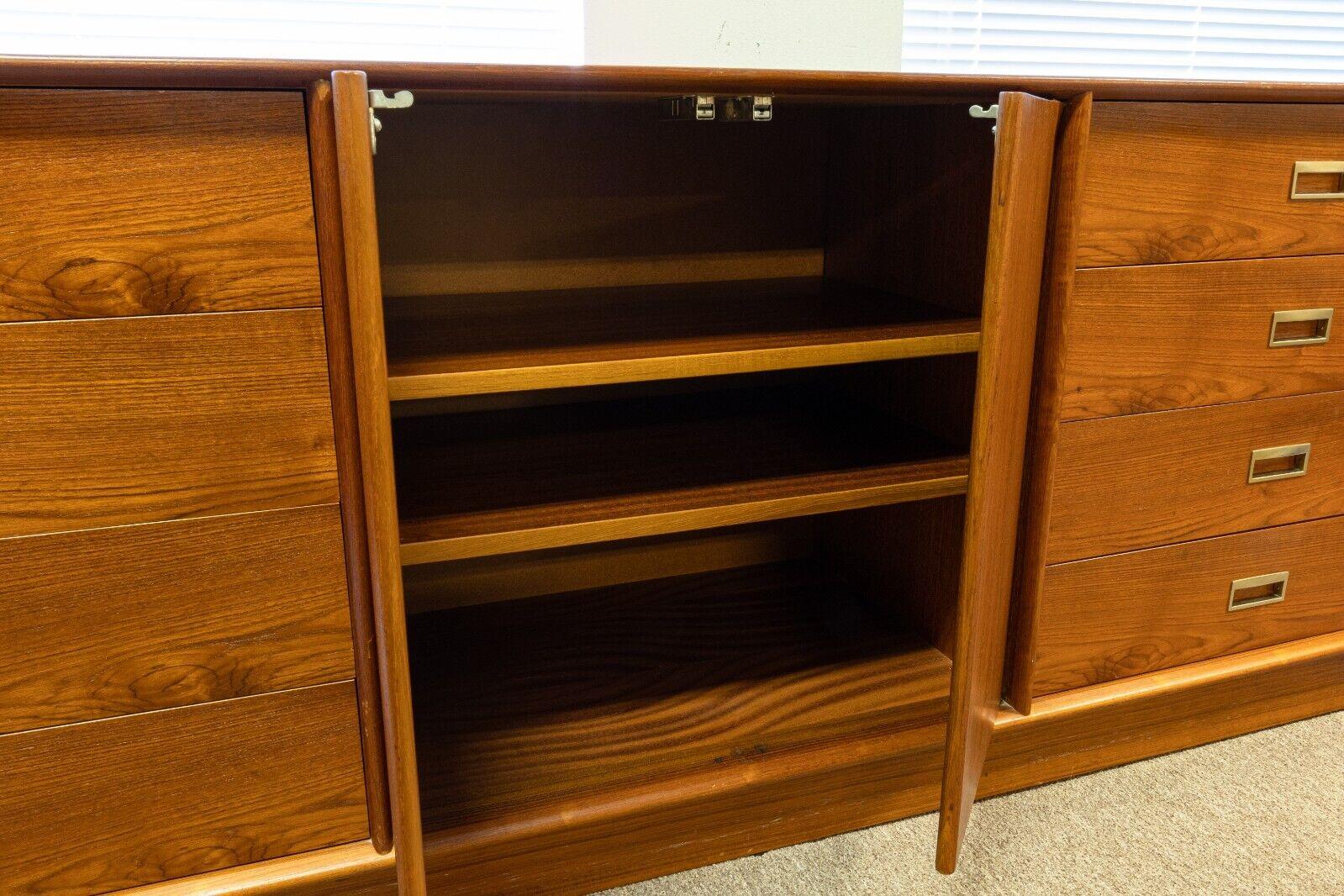 Mid Century Modern Danish Highboy, Credenza, Headboard, and Pair of Mirrors In Good Condition In Keego Harbor, MI