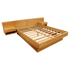 Mid-Century Modern Danish Jesper Queen Platform Bed Frame Floating Nightstands
