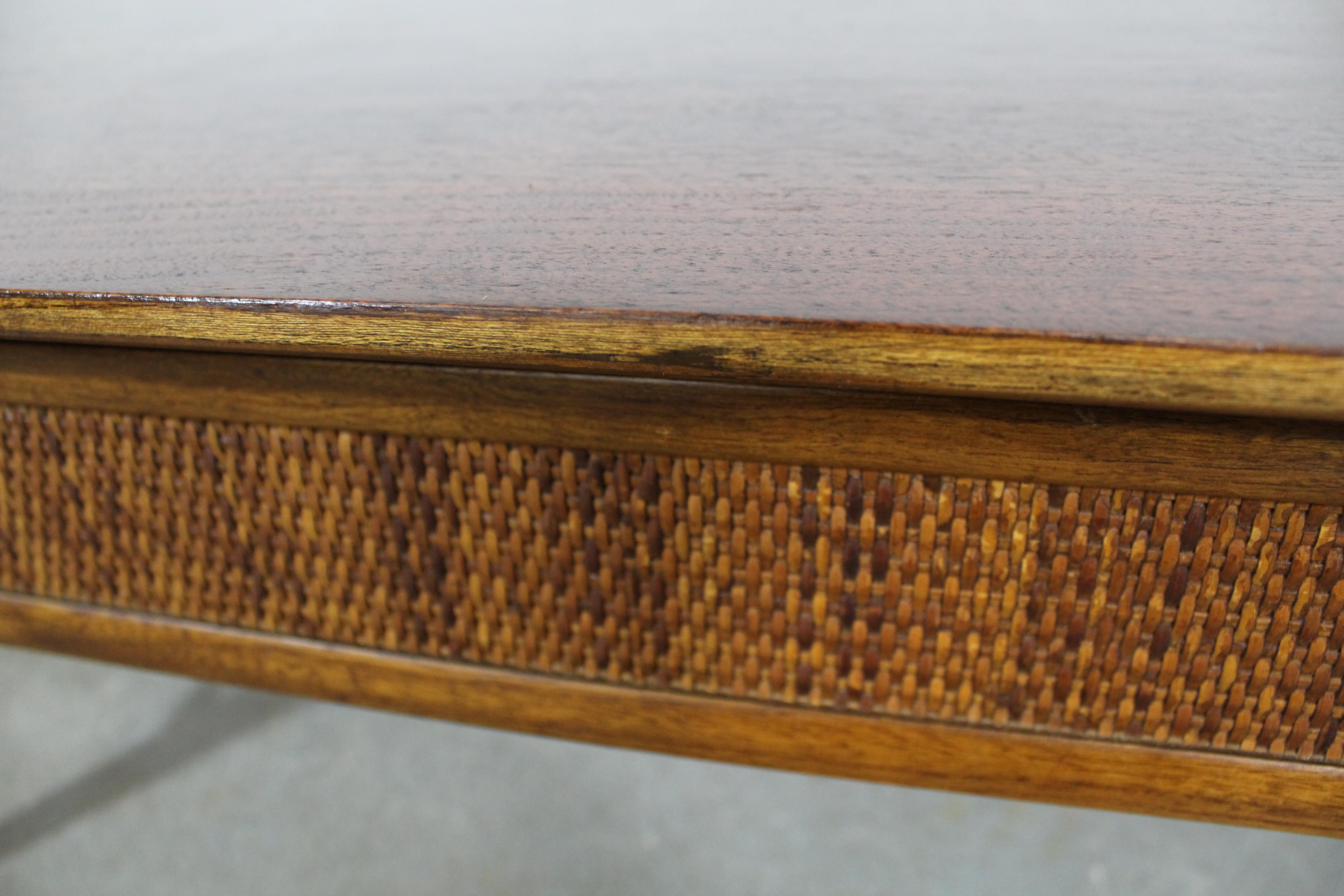 Walnut Mid-Century Modern Danish Lane 'Esteem' Caned Floating Top Coffee Table 98301