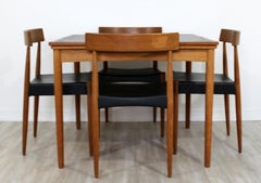 Mid-Century Modern Danish Leather Top Expandable Dinette Dining Table 4 Chairs