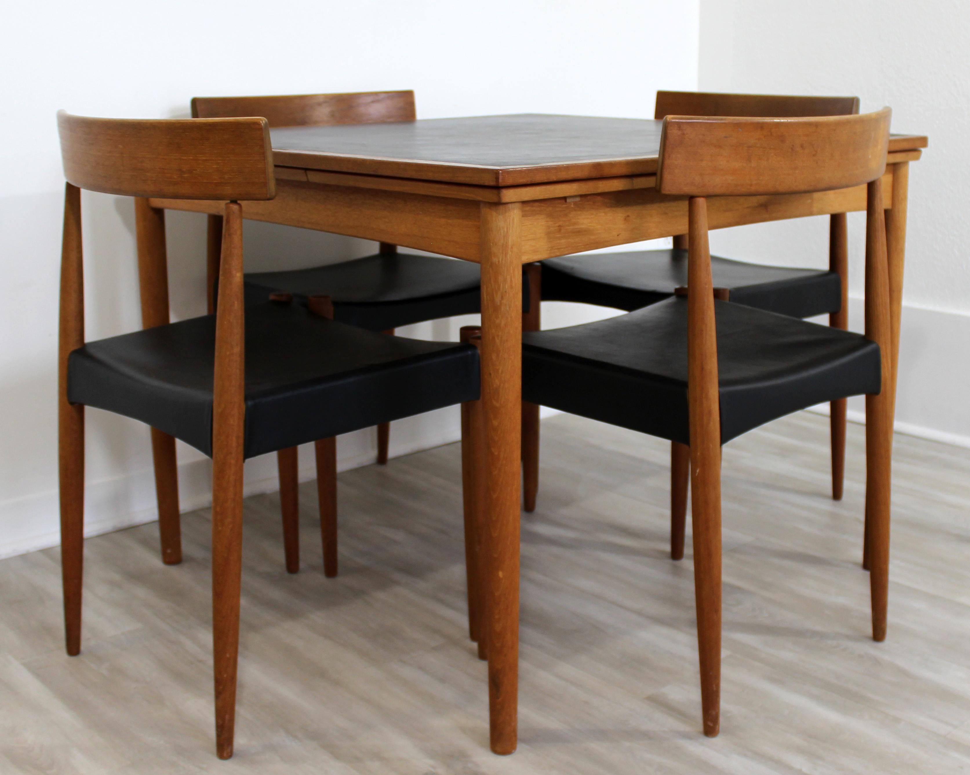 Mid-20th Century Mid-Century Modern Danish Leather Top Expandable Dinette Dining Table 4 Chairs