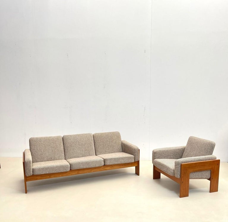 Mid Century Modern Danish Living Room Set Wood and Fabric 1960s