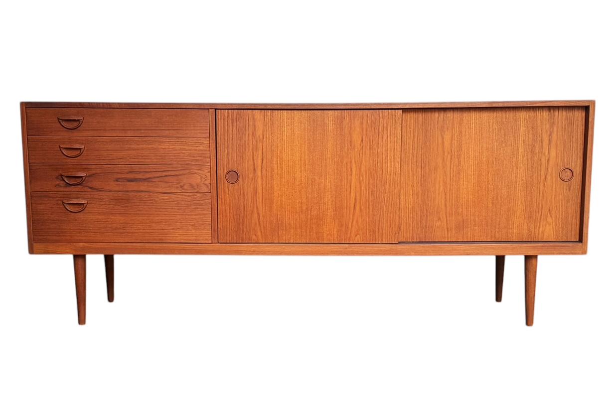 Scandinavian Modern Mid-Century Modern Danish Long Teak Credenza Sideboard Cabinet by Kai Kristensen