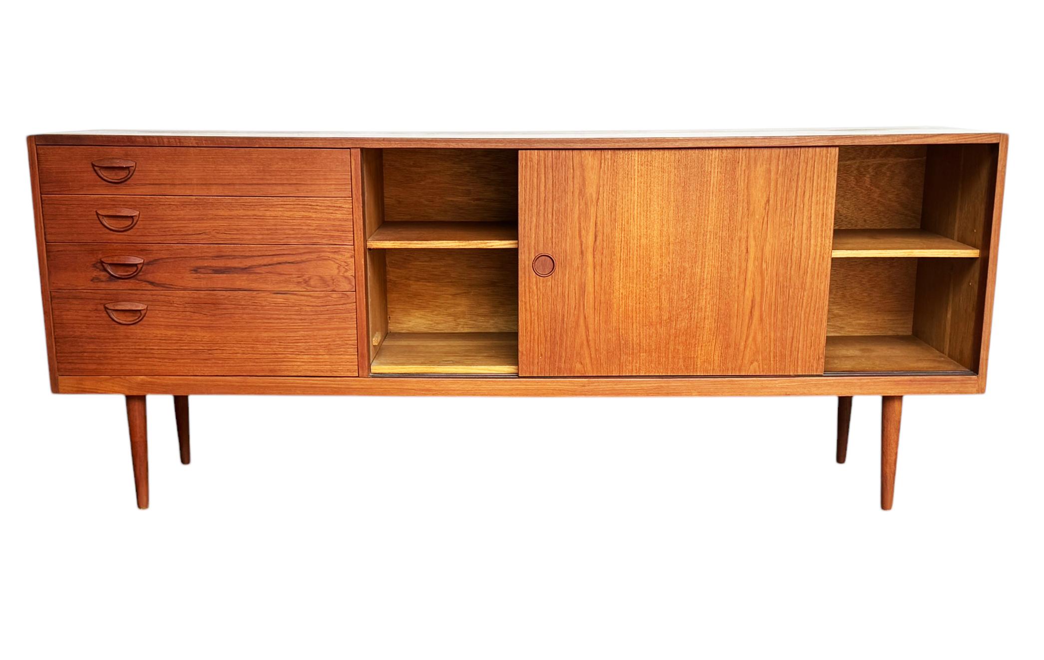 Mid-Century Modern Danish Long Teak Credenza Sideboard Cabinet by Kai Kristensen In Good Condition In Philadelphia, PA