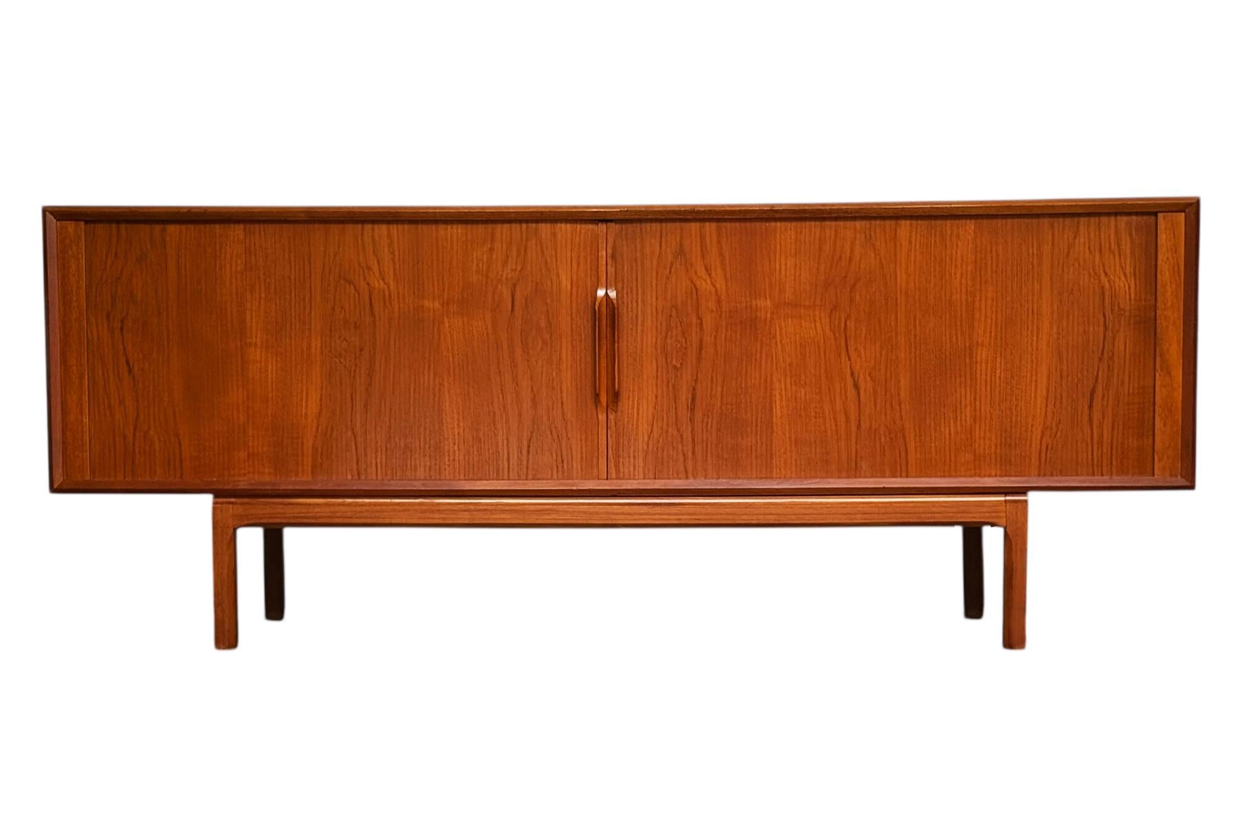 Mid-Century Modern Danish Long Teak Credenza Tambour Cabinet by Kai Kristensen In Good Condition For Sale In Philadelphia, PA
