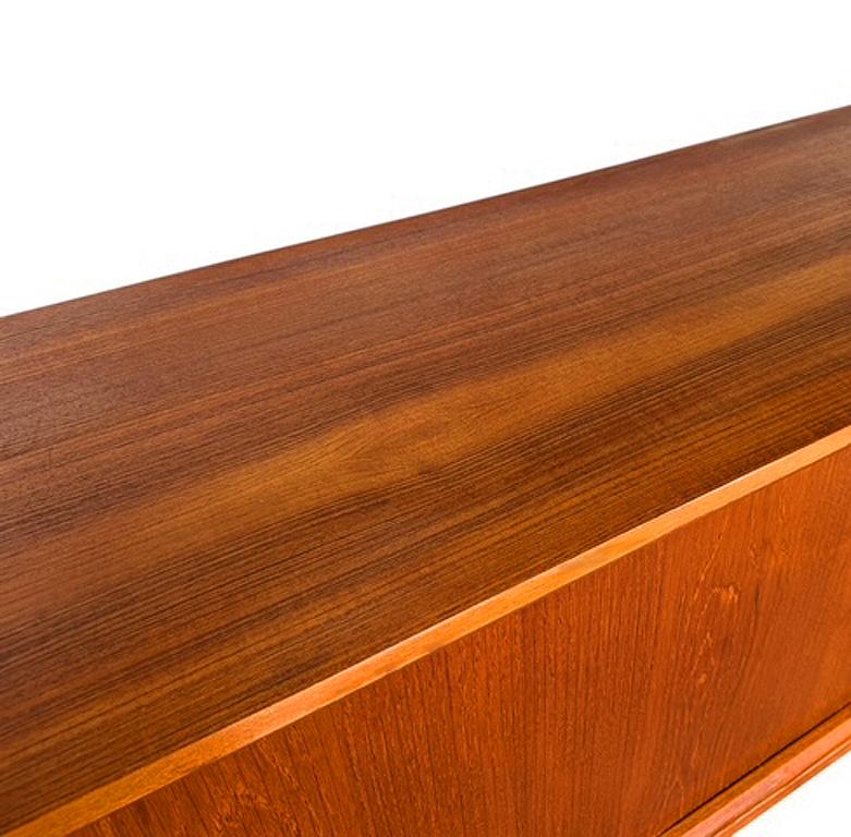 Mid-Century Modern Danish Long Teak Credenza Tambour Cabinet by Kai Kristensen For Sale 1