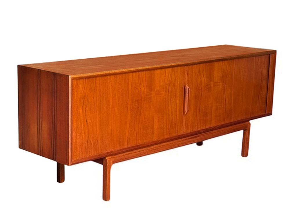 Mid-Century Modern Danish Long Teak Credenza Tambour Cabinet by Kai Kristensen For Sale 2