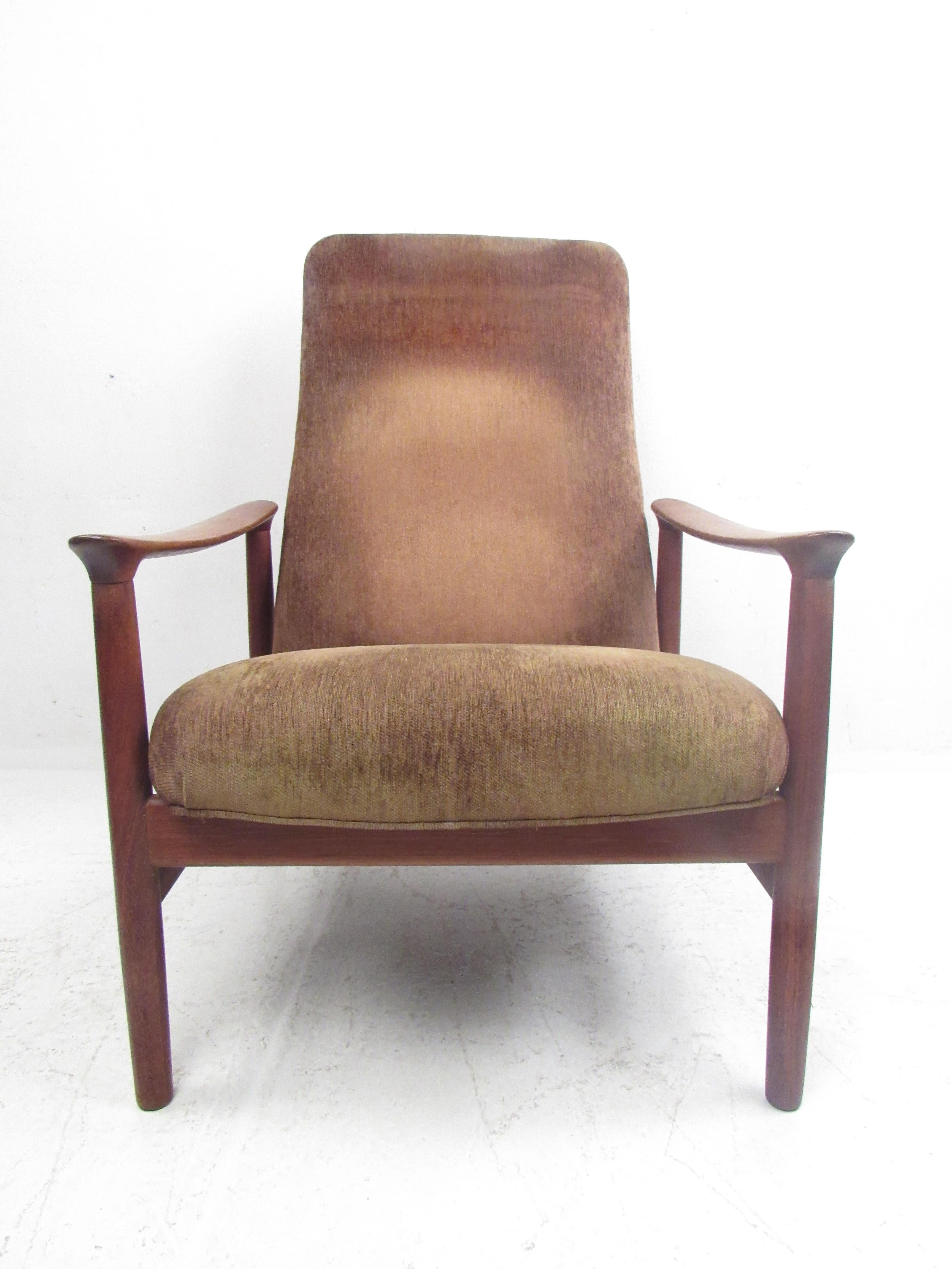 Upholstery Mid-Century Modern Danish Lounge Chair and Ottoman For Sale