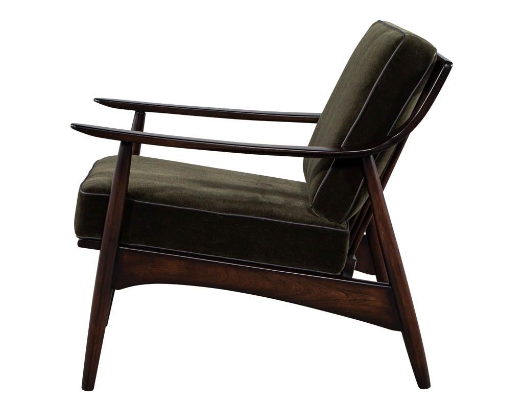Lacquered Mid-Century Modern Danish Lounge Chair in Emerald Mohair