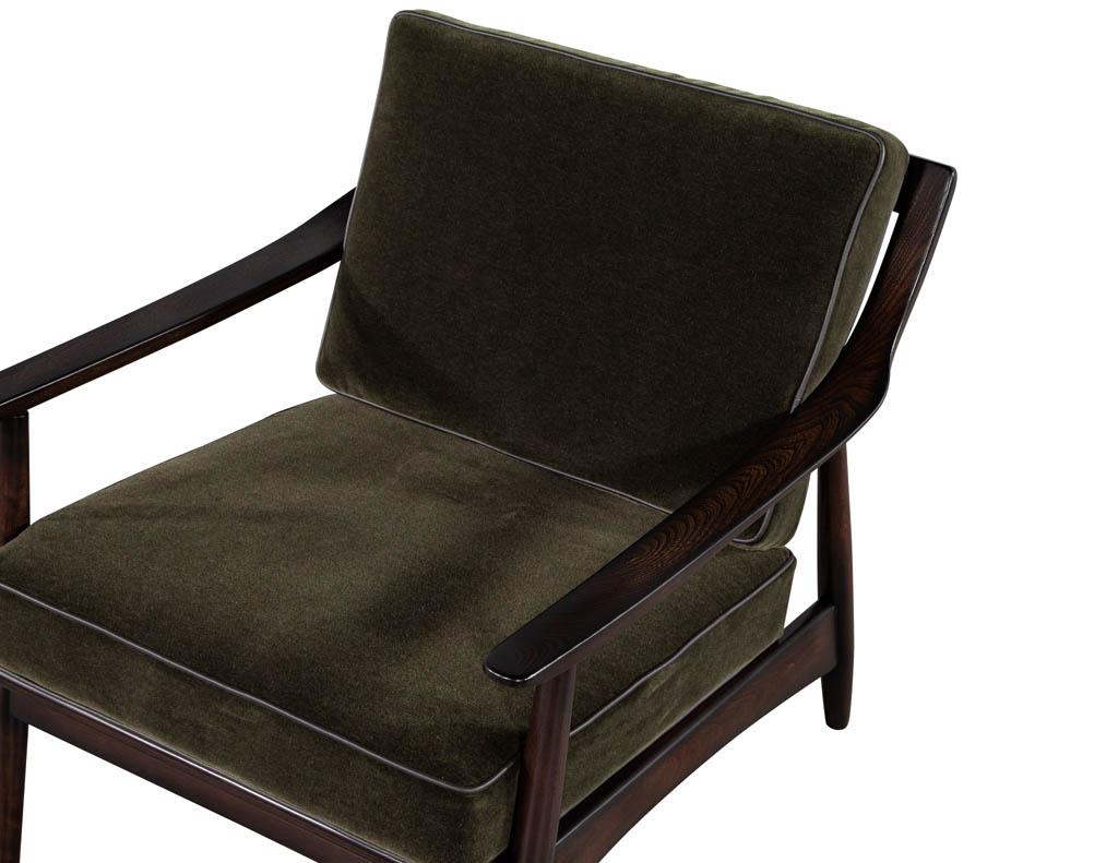 Leather Mid-Century Modern Danish Lounge Chair in Emerald Mohair