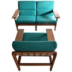 Vintage Mid Century Modern Green Danish Lounge Set