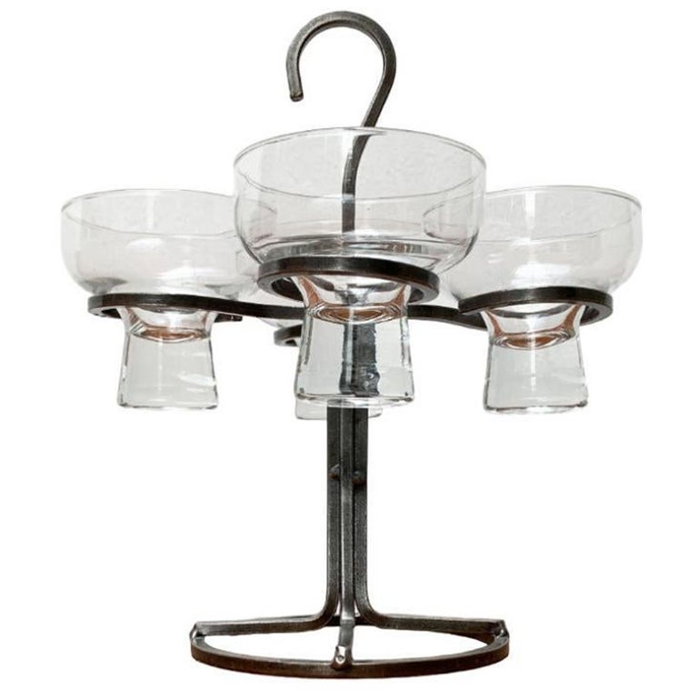 Mid-Century Modern Danish Metal and Glass Candleholder, 1960s