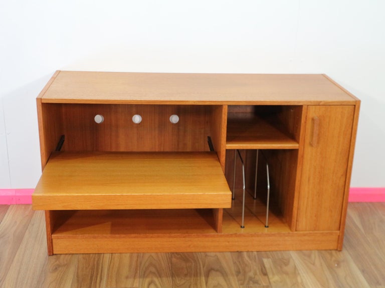 Mid Century Modern Danish Mobler Teak TV Media Record Cabinet at