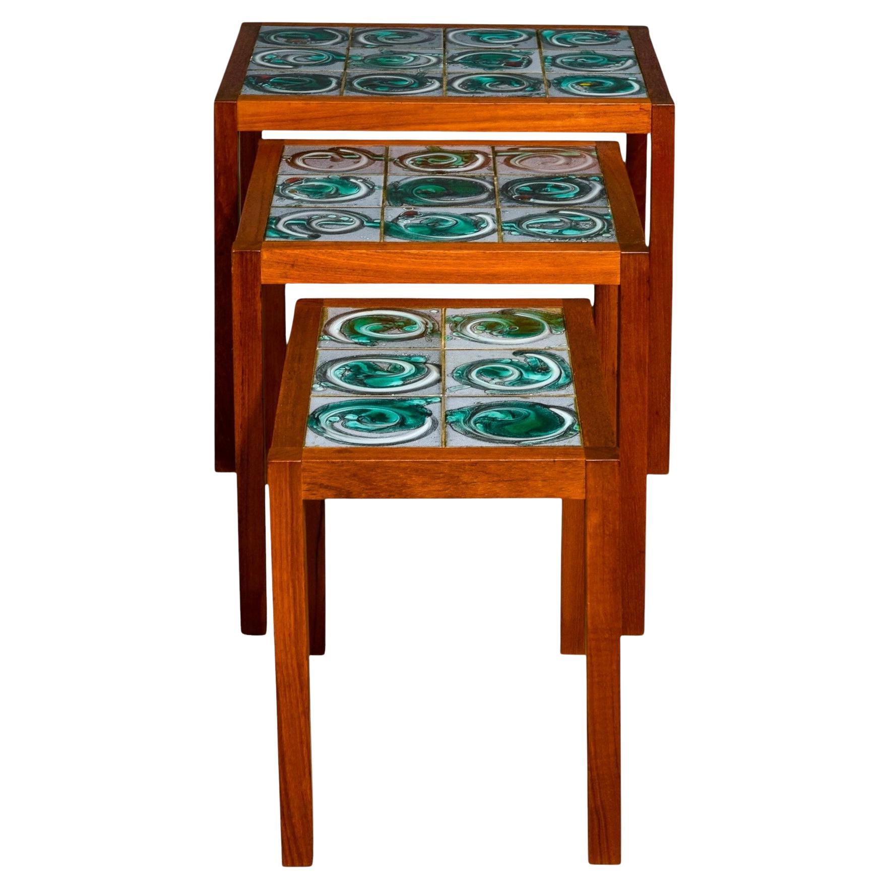 Mid-Century Modern Danish Modern Teak Tile Top Nesting Tables - S/3