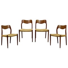 Mid-Century Modern Danish Neils Moller Set of 4 Cord Rope Side Dining Chairs