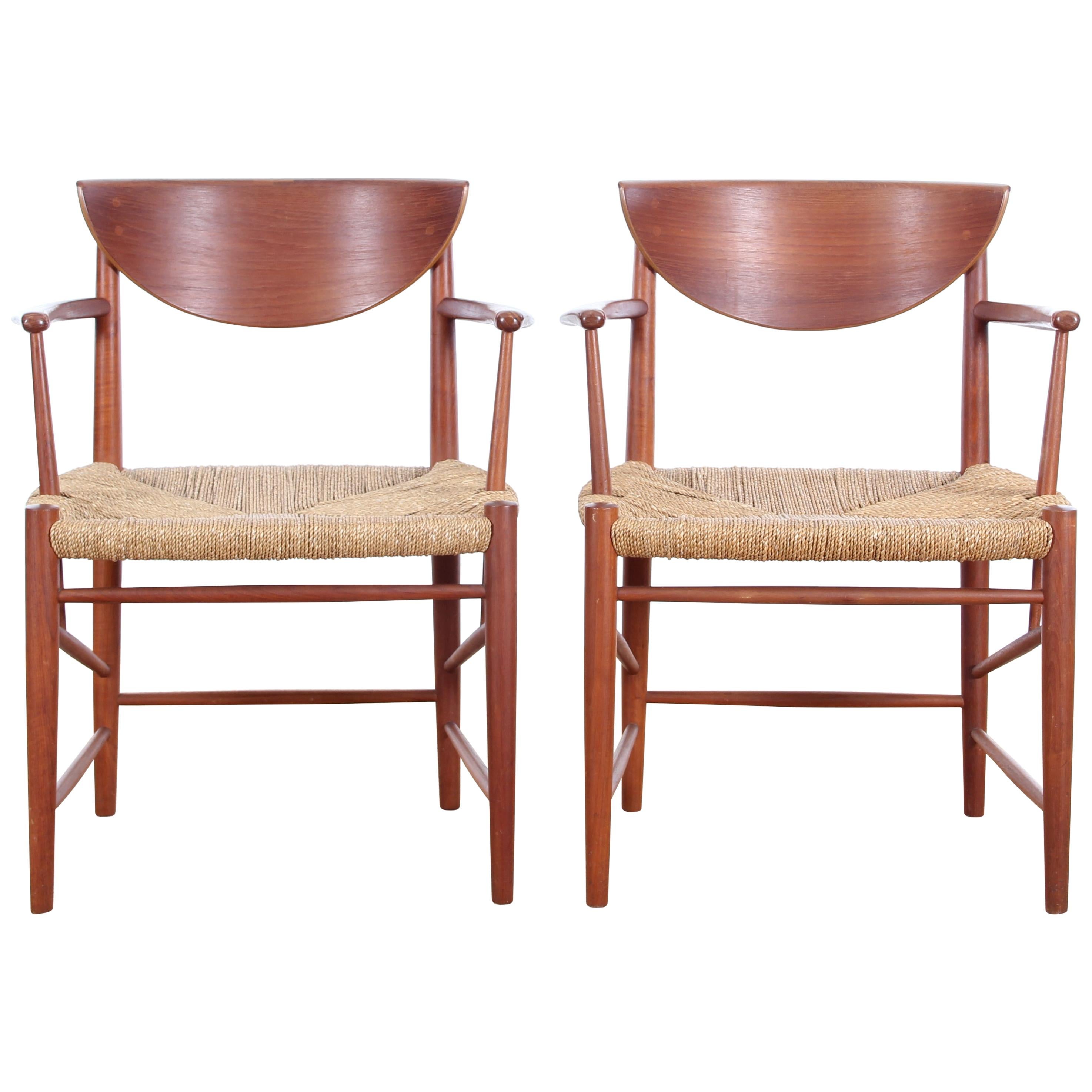 Mid-Century Modern Danish Pair of Armchairs in Teck Model 317 For Sale