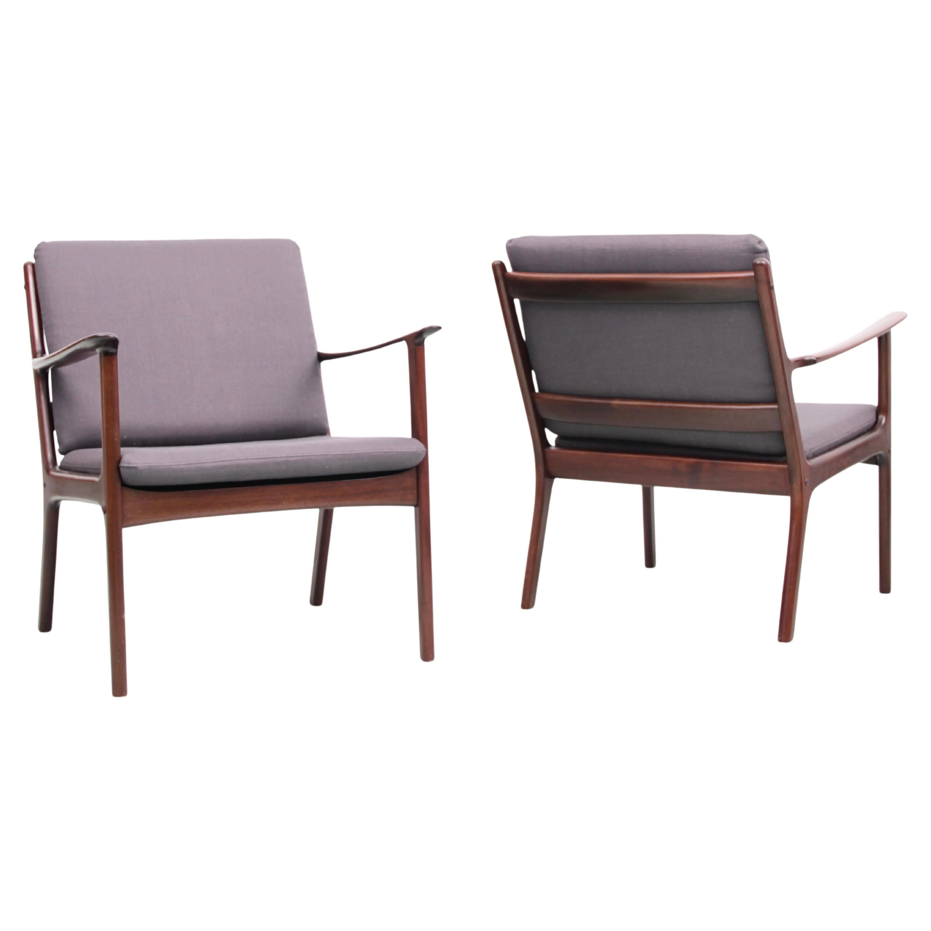 Mid-Century Modern Danish Pair of  Lounge Chairs in Mahogany Model PJ 112