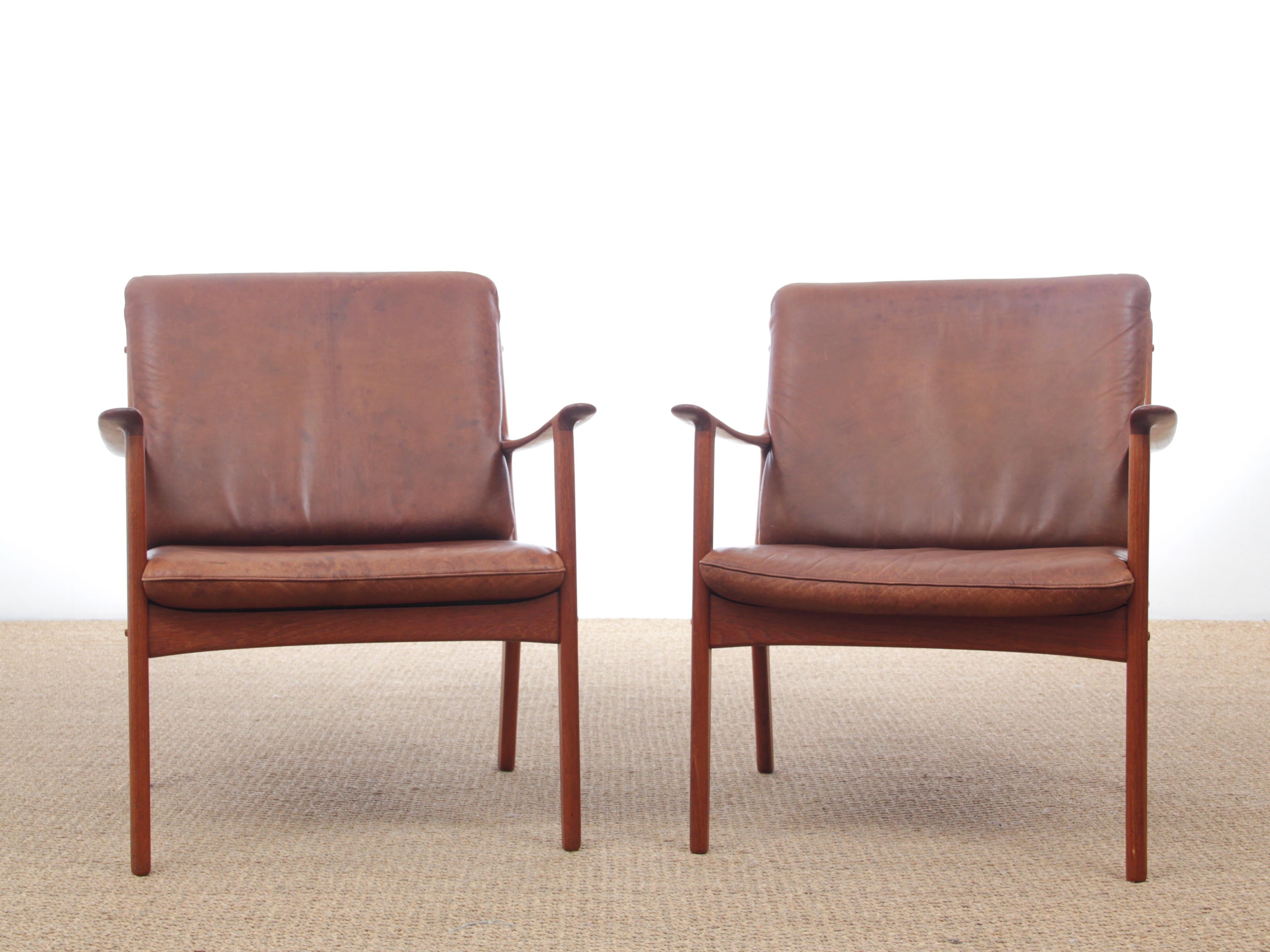 Mid-Century Modern Danish Pair of Lounge Chairs in Teak Model PJ 112 24