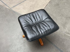 Mid-Century Modern Danish Reclining Teak and Leather Footstool Berg Furniture
