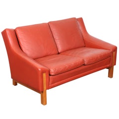 Mid-Century Modern Danish Red Leather Loveseat