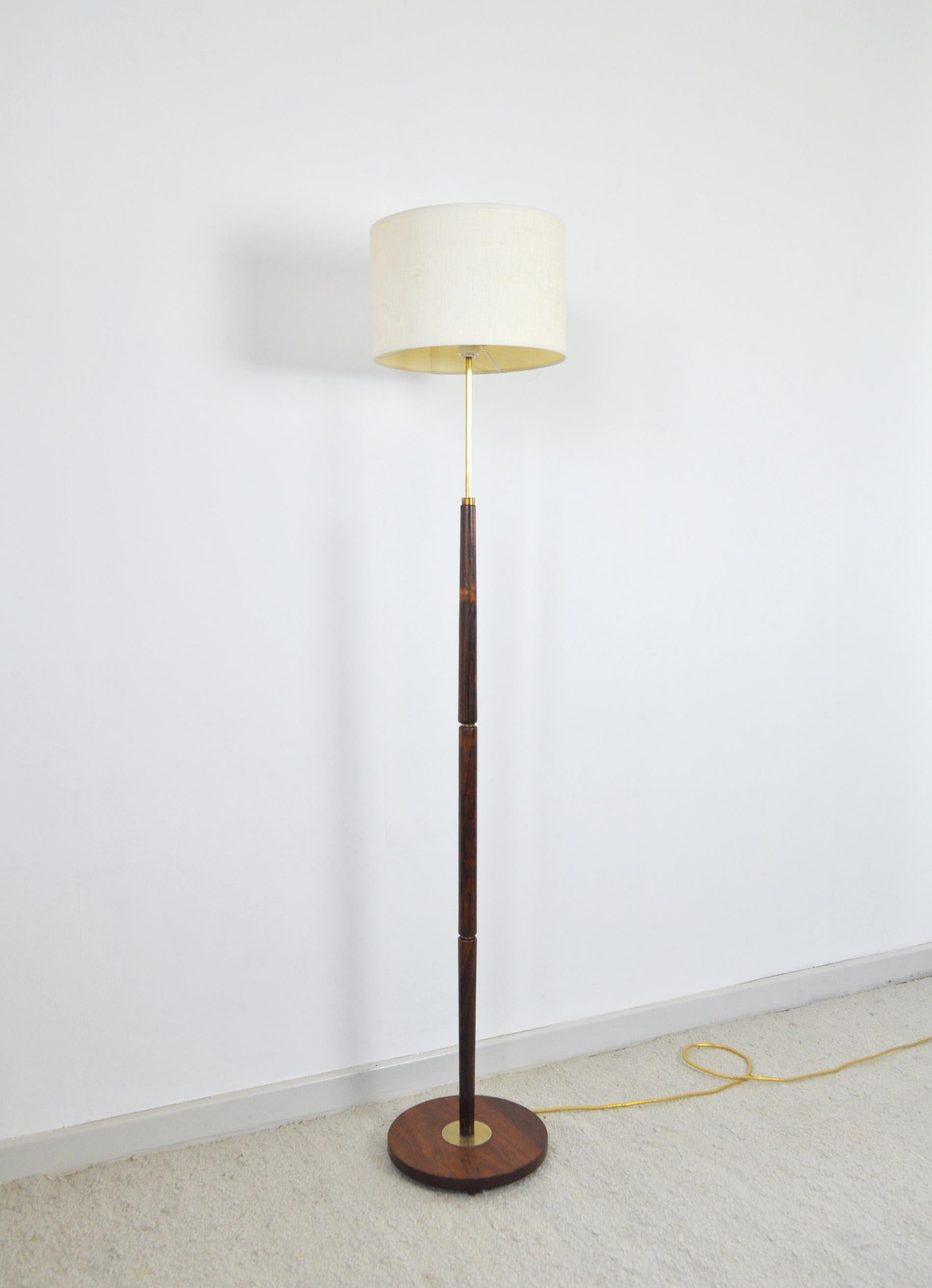 Scandinavian Modern Mid-Century Modern Danish Rosewood Floor Lamp with Brass Details, 1960s For Sale