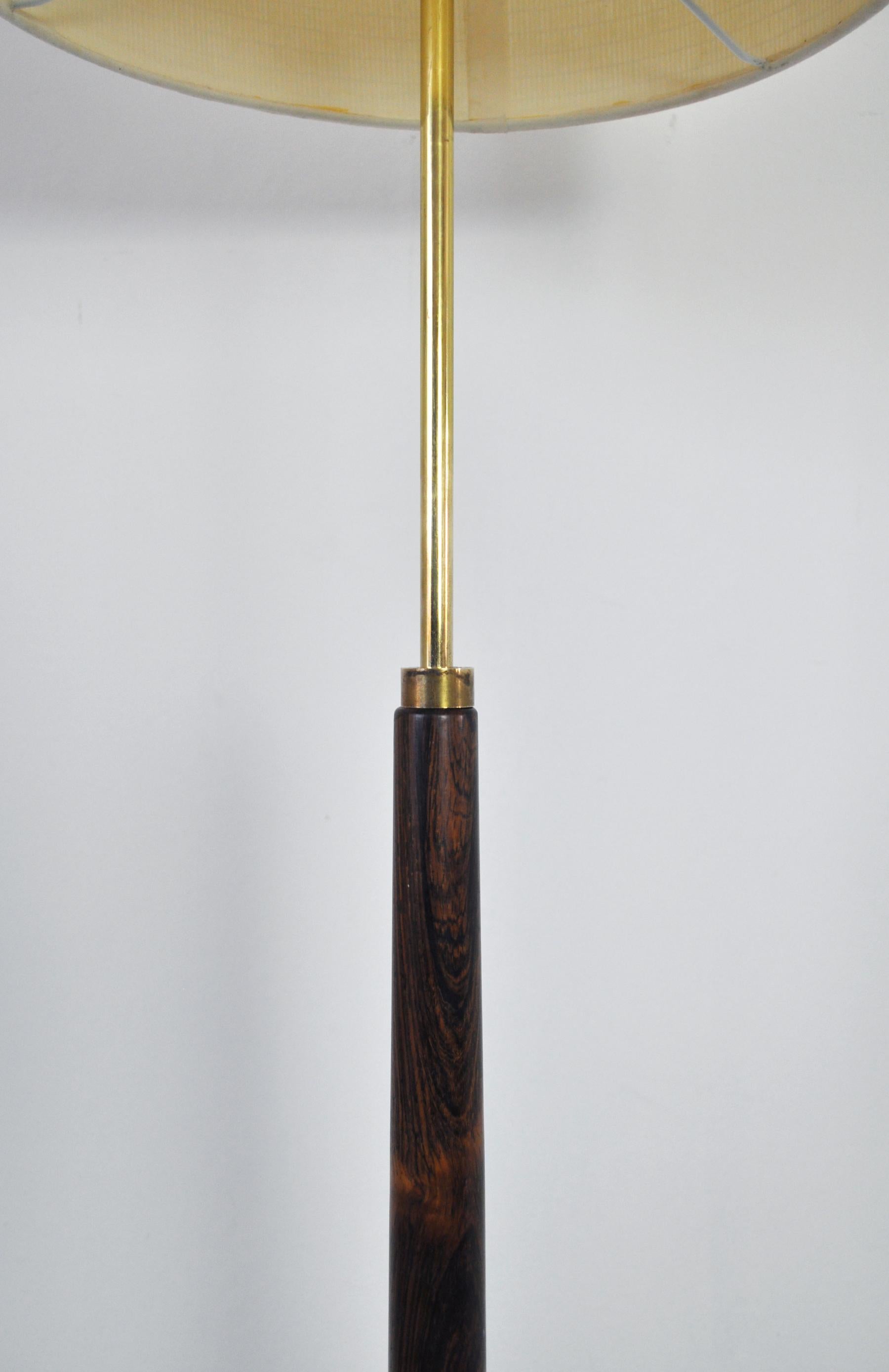 20th Century Mid-Century Modern Danish Rosewood Floor Lamp with Brass Details, 1960s For Sale
