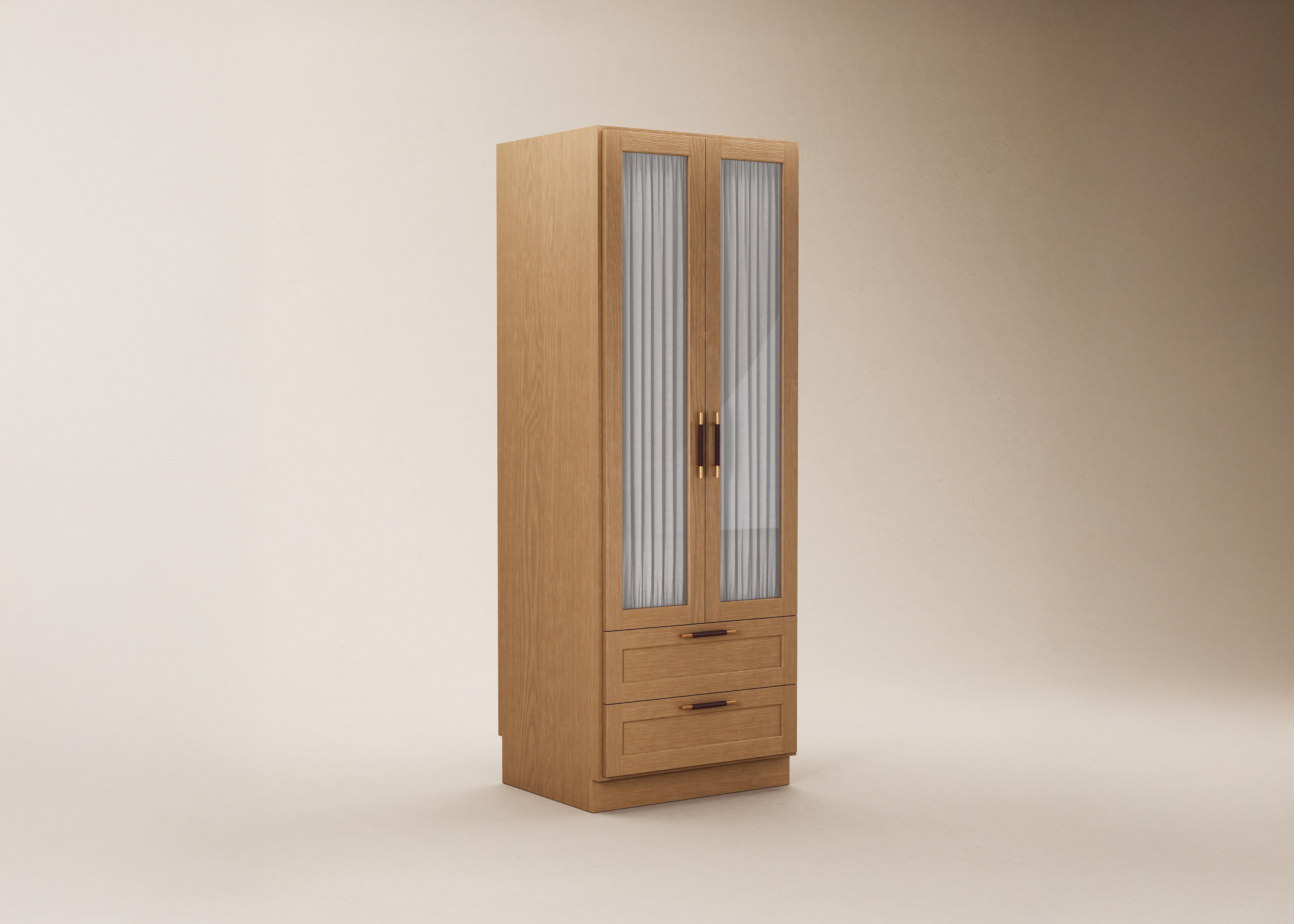 Mid-Century Modern Danish Sanders Wardrobe in Oak, Brass, Leather — Small For Sale 5