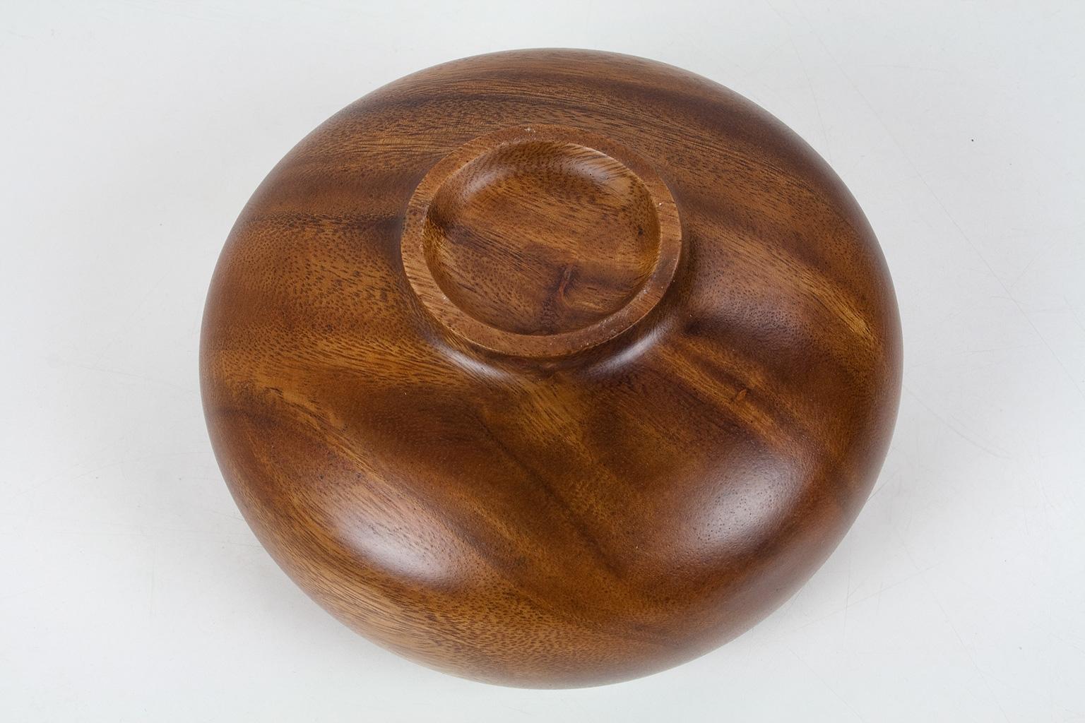 Scandinavian Modern Mid-Century Modern Danish Sculptural Hand-Turned Teak Bowl on Foot, 1960s For Sale