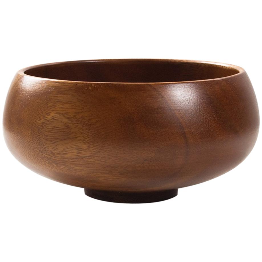 Mid-Century Modern Danish Sculptural Hand-Turned Teak Bowl on Foot, 1960s For Sale