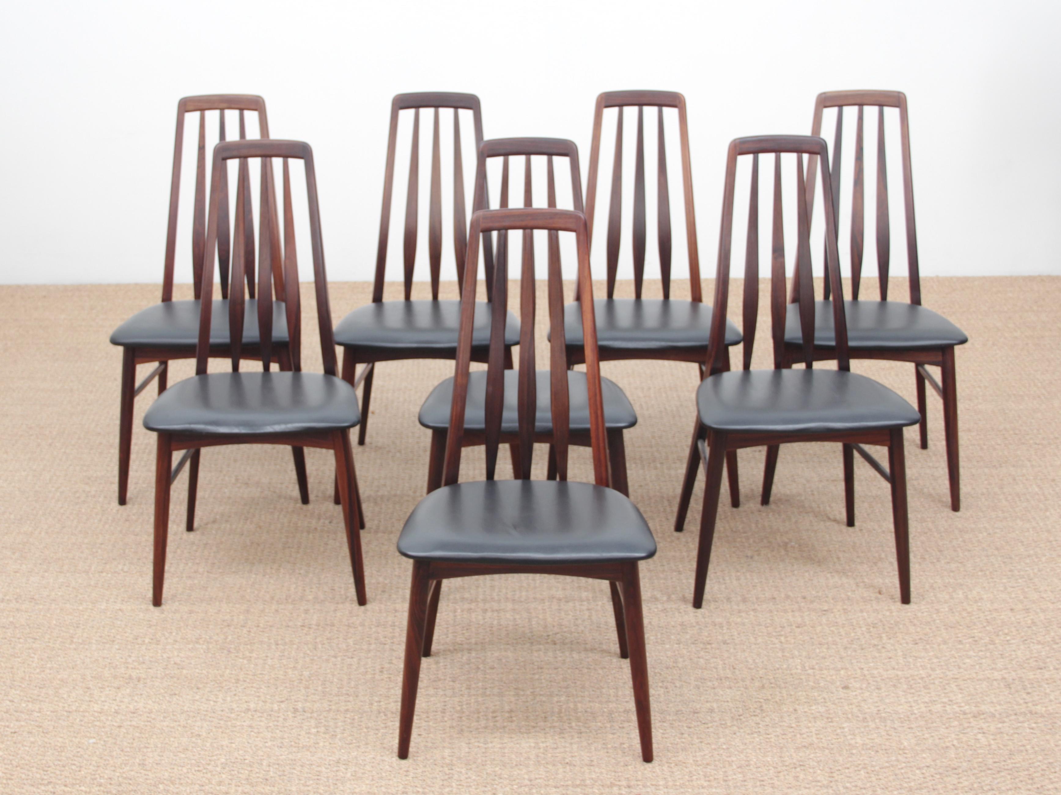 Scandinavian Mid-Century Modern Danish Set of 8 Chairs in Rosewood Model Eva by Niels Kof