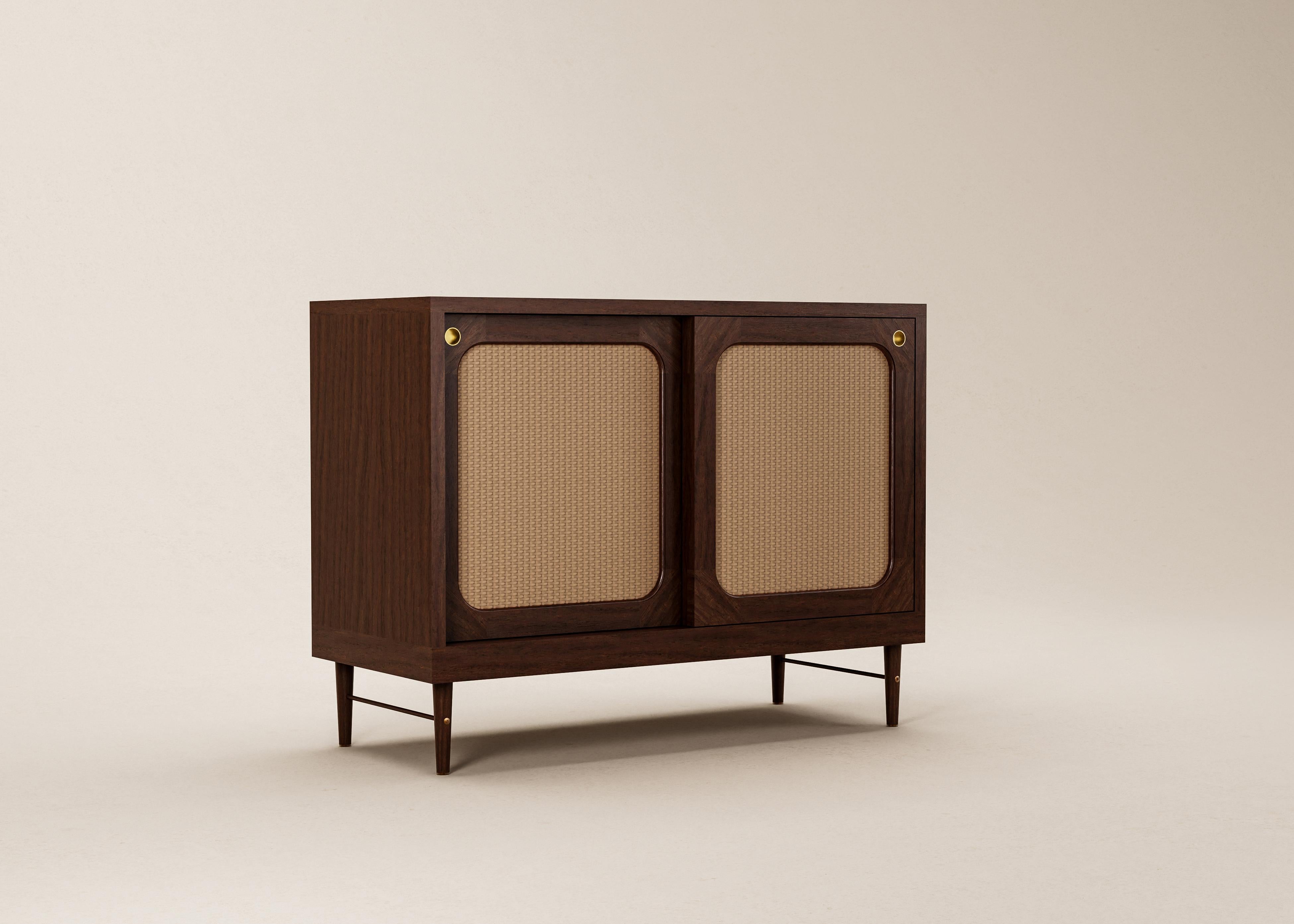 Mid-Century Modern Danish Sideboard in Cognac Oak and Natural Rattan — Small For Sale 8