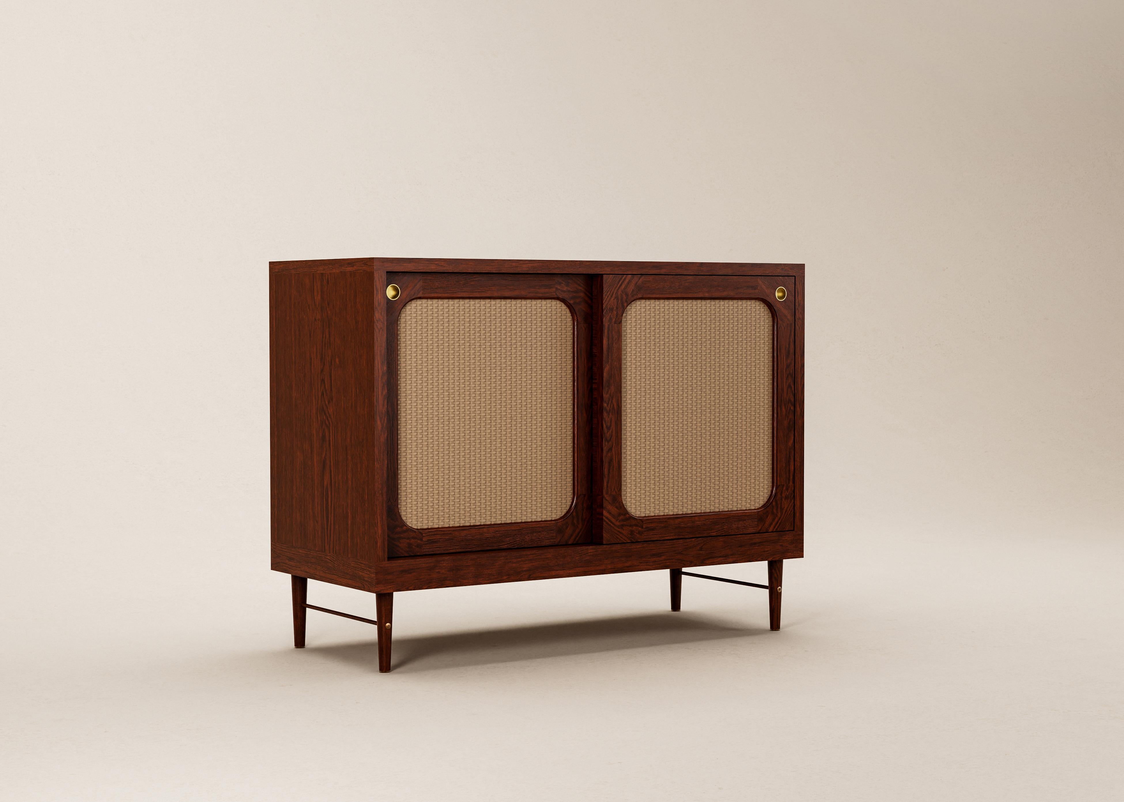 Mid-Century Modern Danish Sideboard in Cognac Oak and Natural Rattan — Small For Sale 2