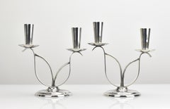 Mid-Century Modern Danish Silver-Plated Double Candelabras by Berg Denmark