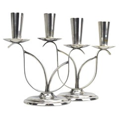 Mid-Century Modern Danish Silver-Plated Double Candelabras by Berg Denmark