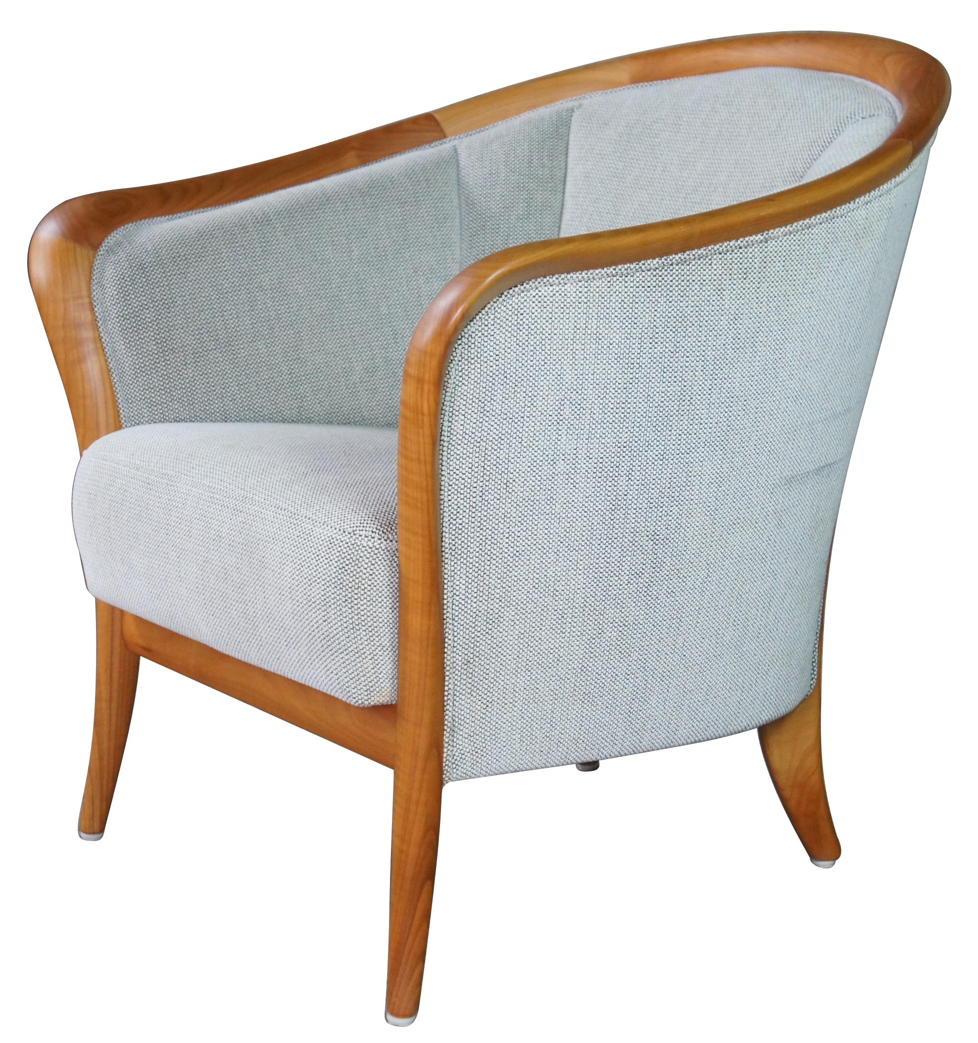 Mid-Century Modern Skipper Mobler Furniture Co armchair. Made in Denmark featuring bentwood maple frame with rounded form a neutral upholstery.
    