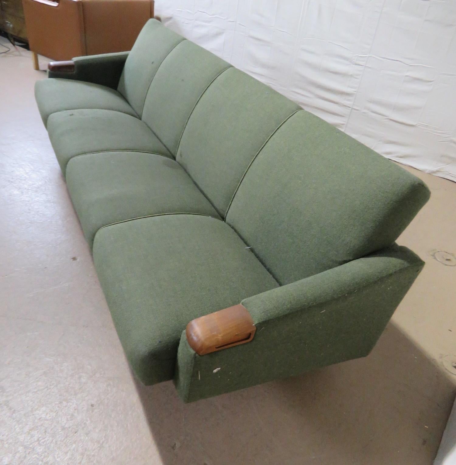 Large Teak Danish Mid-Century Modern Sofa Settee 1