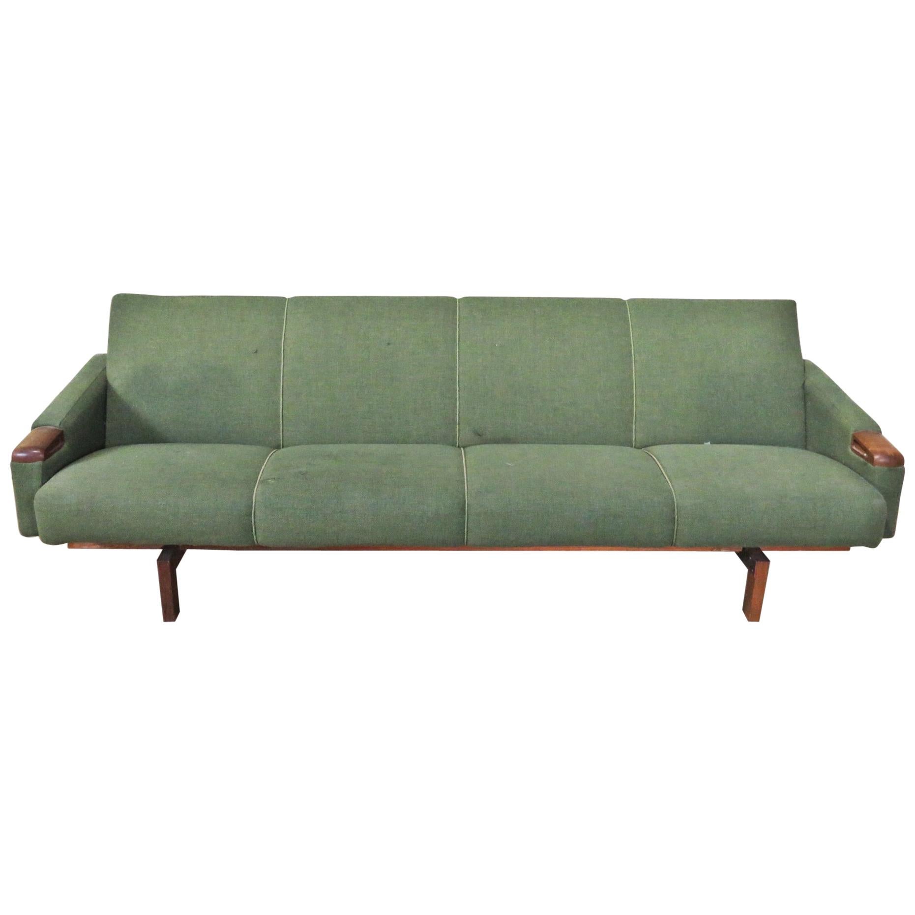 Large Teak Danish Mid-Century Modern Sofa Settee