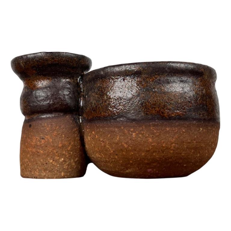 Portavelas y cuenco de Studio Pottery danés moderno de mediados de siglo, años 60