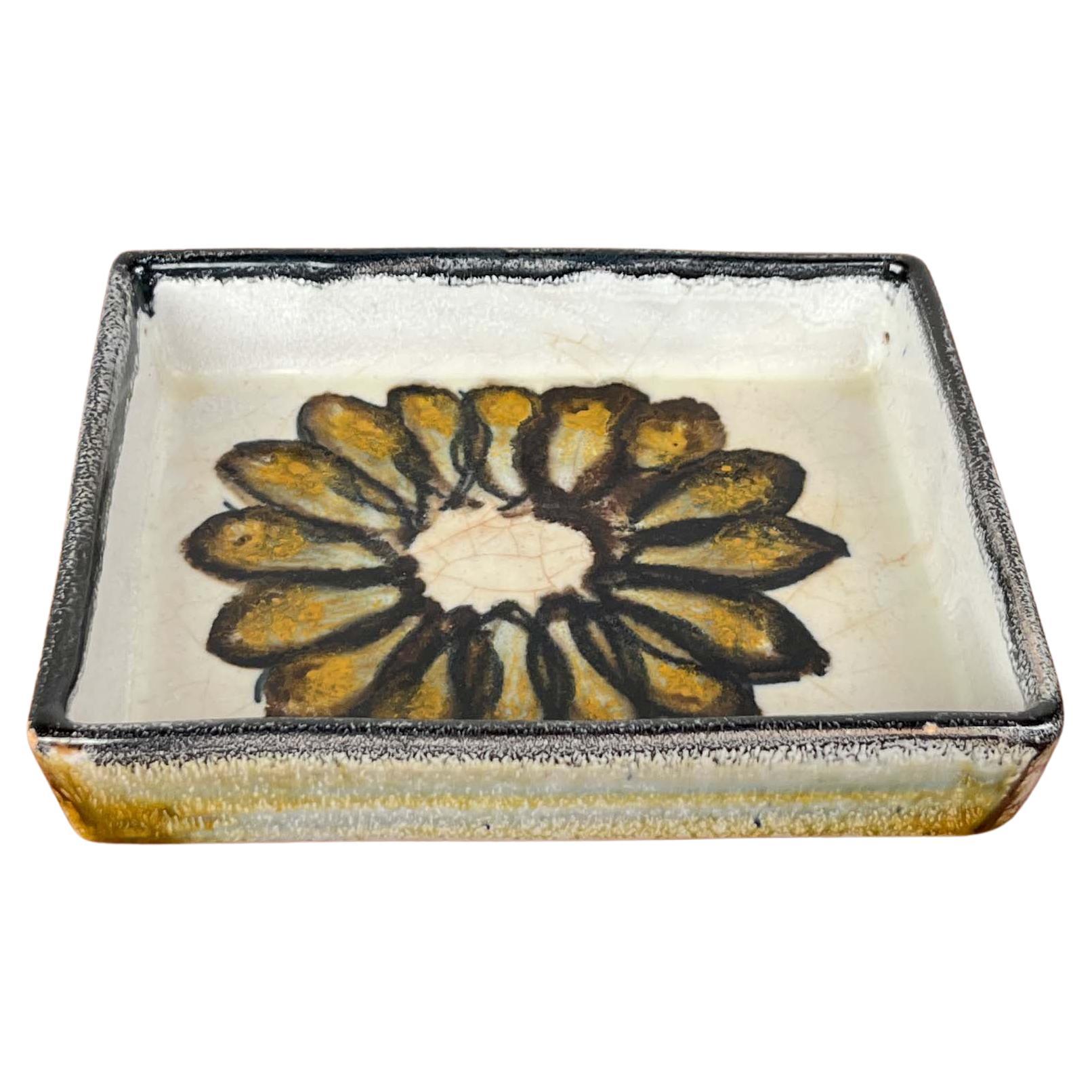 Mid-Century Modern Danish Studio Pottery Square Bowl Flower Design Tingkeramik For Sale