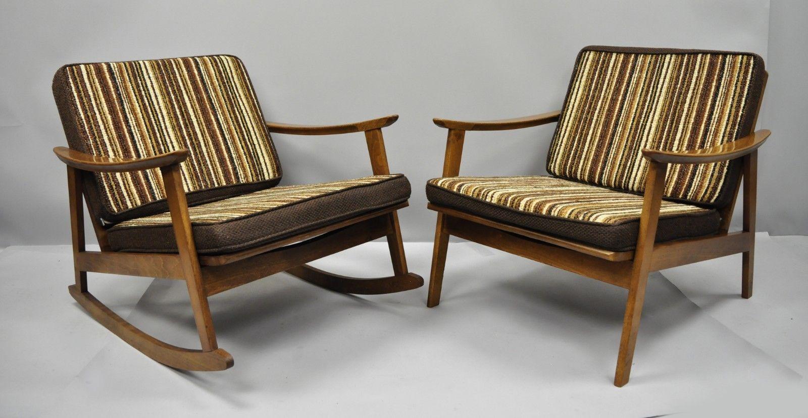 Mid-Century Modern Danish Style Armchair Lounge Chair Rocking Chair, Pair 7