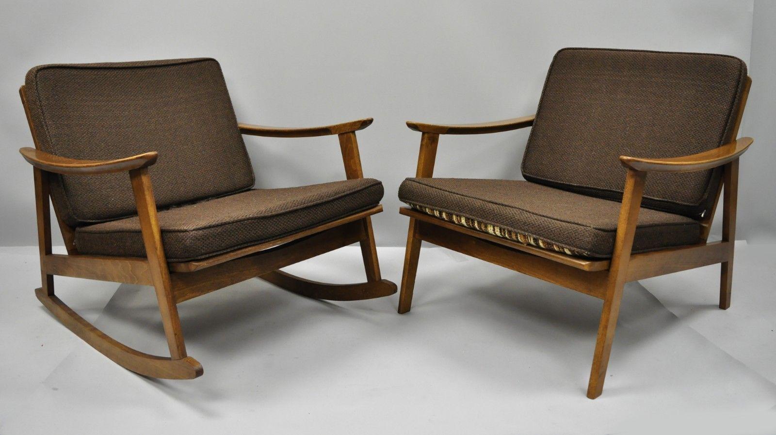 Mid-Century Modern Danish Style Armchair Lounge Chair Rocking Chair, Pair In Good Condition In Philadelphia, PA