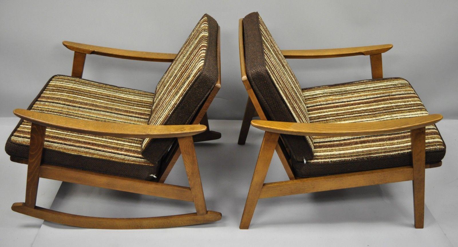 Mid-Century Modern Danish Style Armchair Lounge Chair Rocking Chair, Pair 1