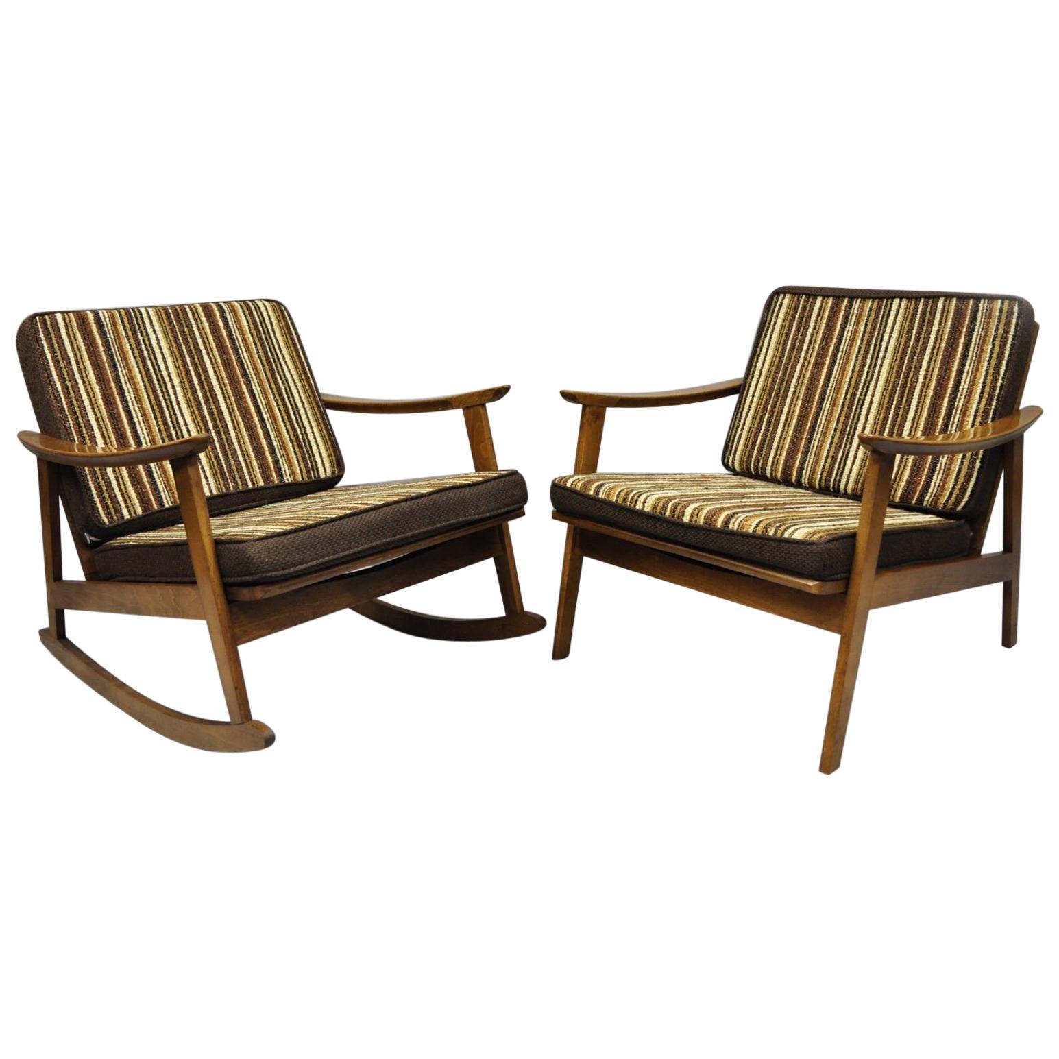 Mid-Century Modern Danish Style Armchair Lounge Chair Rocking Chair, Pair