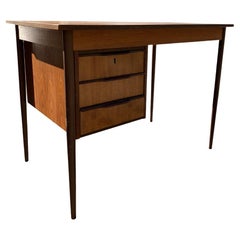 Vintage Mid Century Modern Danish Style Compact Teak Desk With Drawers