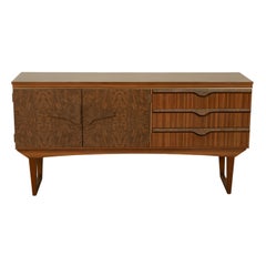 Mid Century Modern Danish Style Compact Zebra Wood Teak Credenza Sideboard 1960