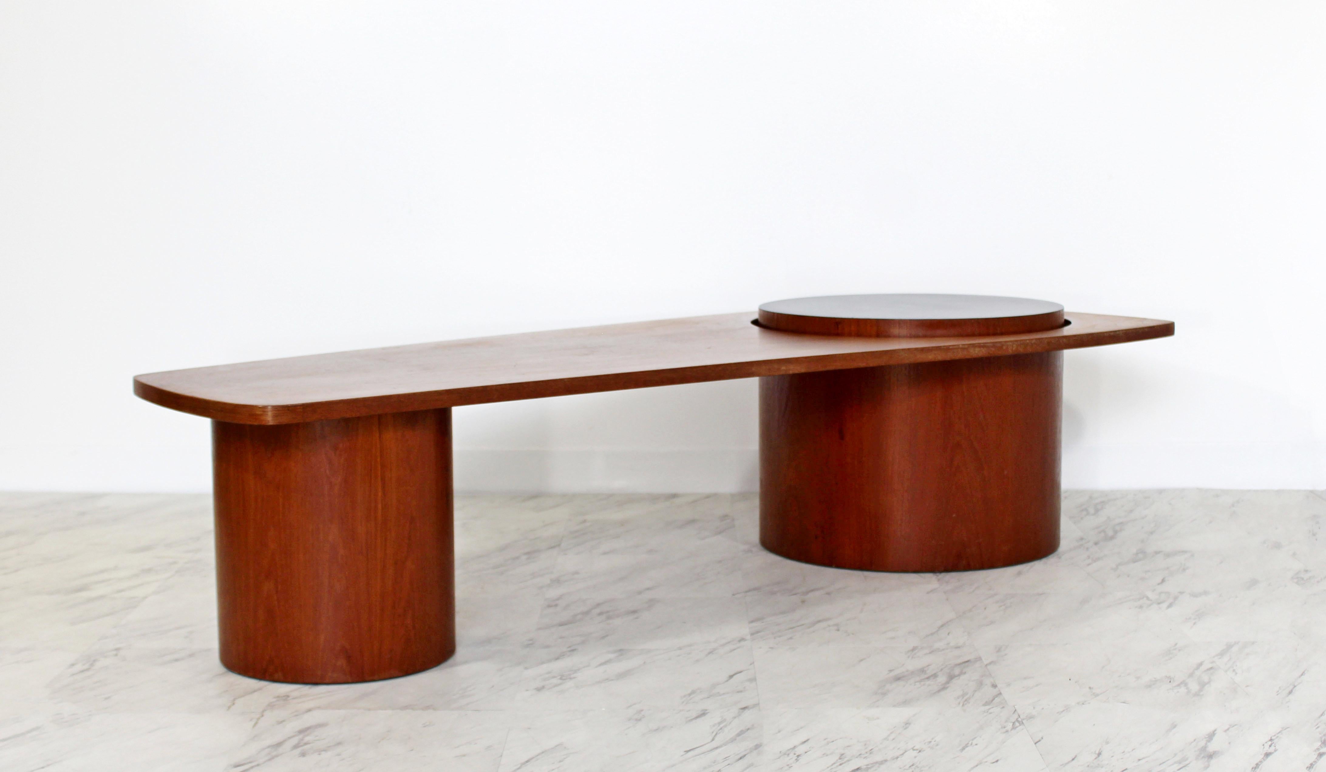Mid-Century Modern Danish Style Long Freeform Teak Round Base Coffee Table 1960s 7