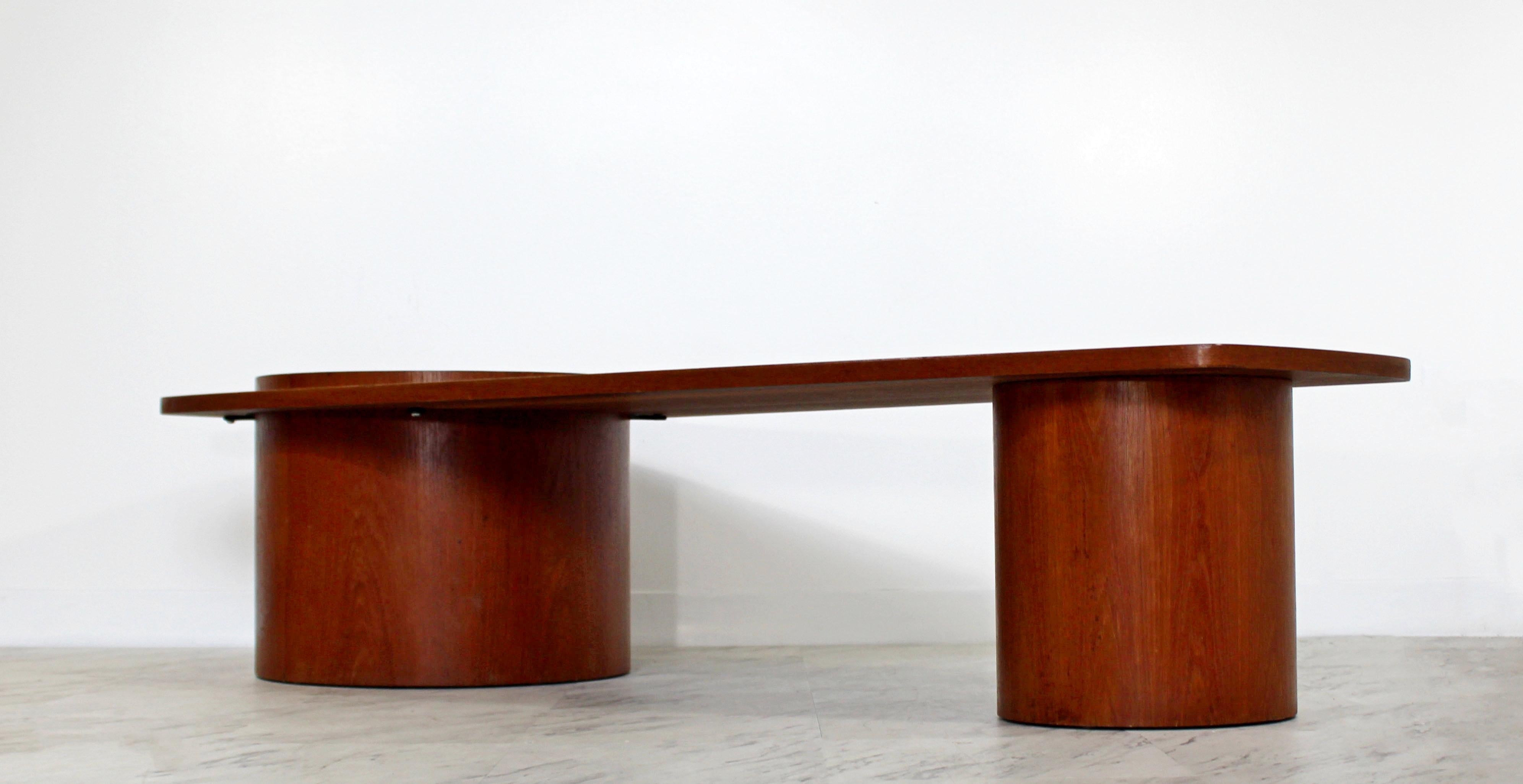 Mid-Century Modern Danish Style Long Freeform Teak Round Base Coffee Table 1960s 1