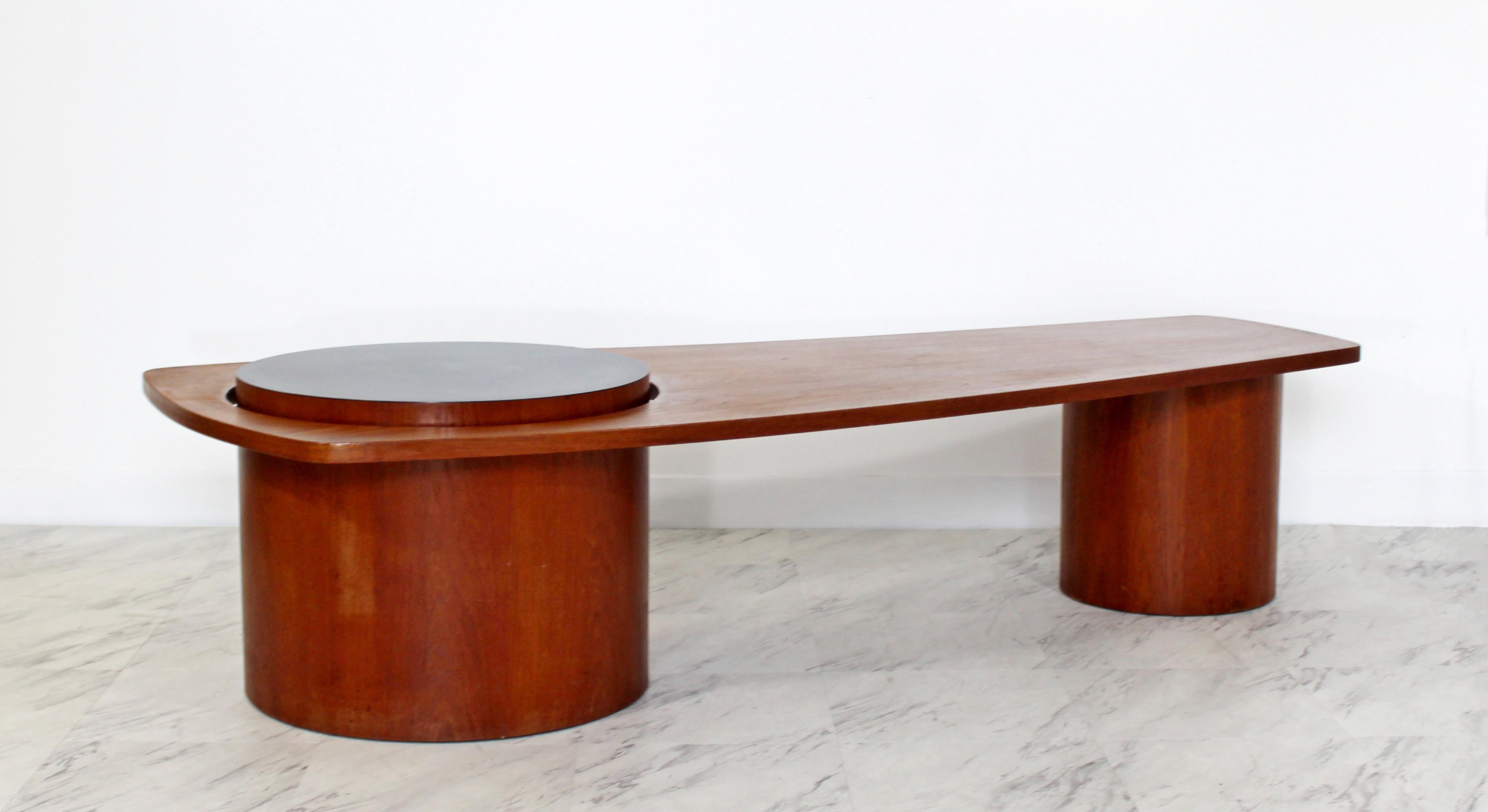 Mid-Century Modern Danish Style Long Freeform Teak Round Base Coffee Table 1960s 3