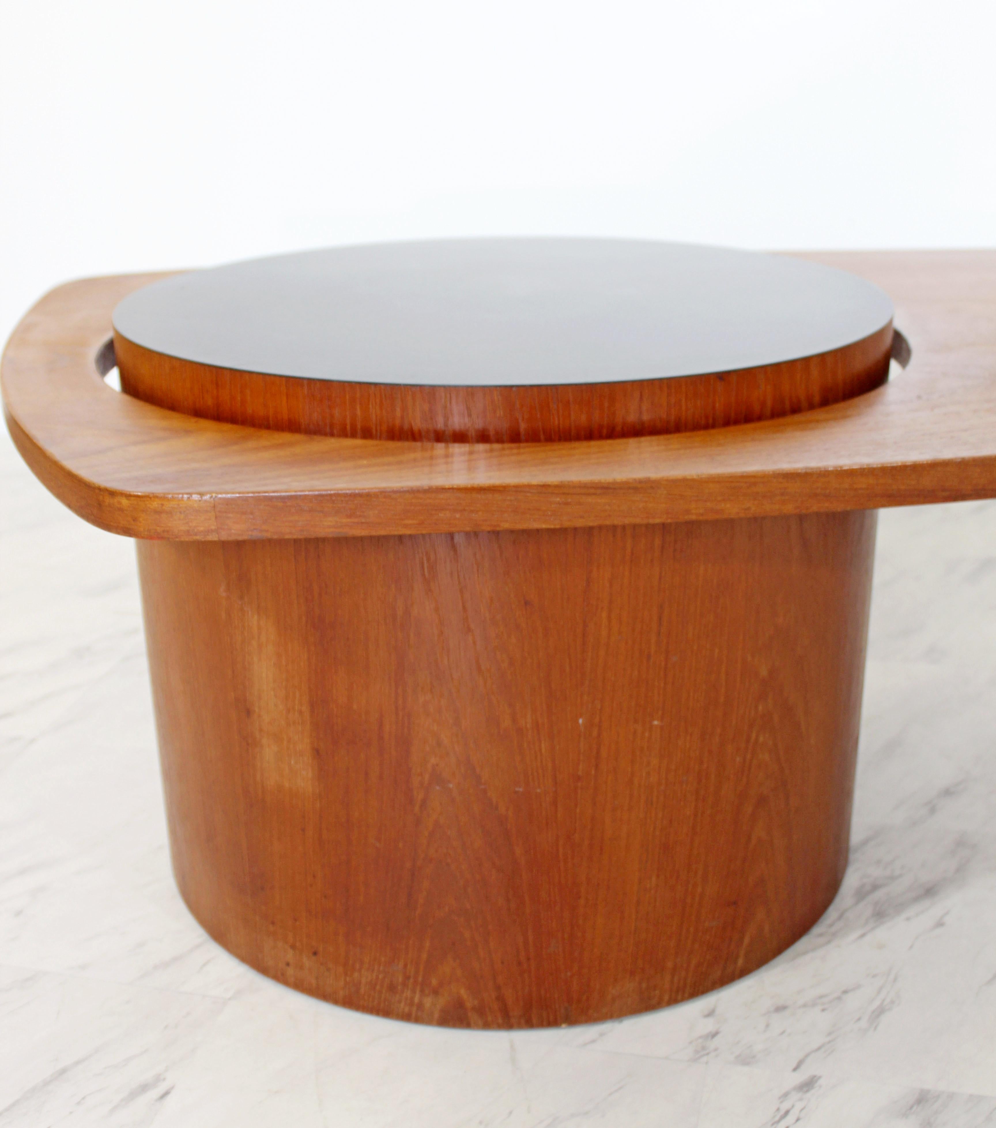 Mid-Century Modern Danish Style Long Freeform Teak Round Base Coffee Table 1960s 4